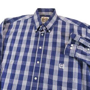 Cinch Mens Button Down Shirt L Navy Blue Plaid 100% Seersucker Crinkle Cotton